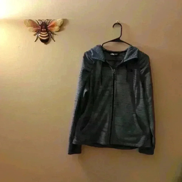 The North Face zip up hoodie, gray and blue, size large - Picture 1 of 7